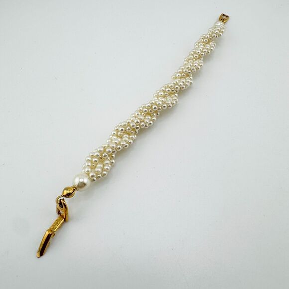 Vintage Napier Faux Pearl Bracelet Seed Bead Multi Strand Twist Barrel JJ60 - Picture 4 of 7